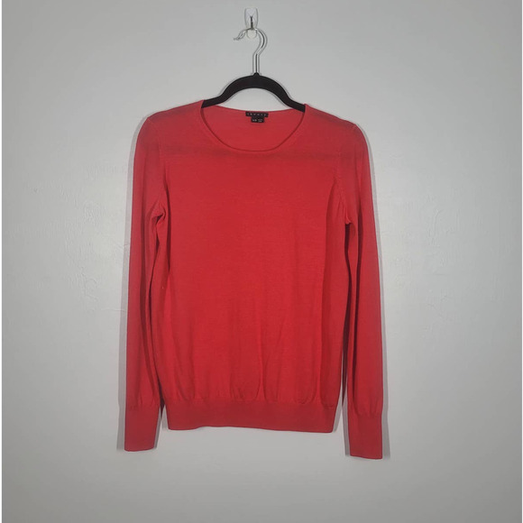 Theory Belinda B Fluidity Sweater Size S Round Neck Wool Blend Stretch Knit Red - Picture 1 of 5